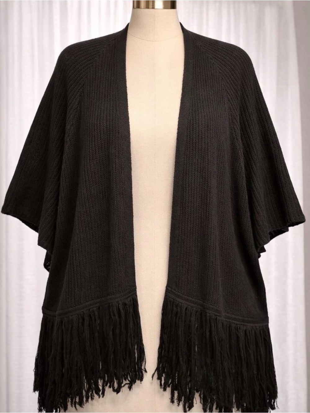 Mud Pie Black Fringe Poncho Sweater